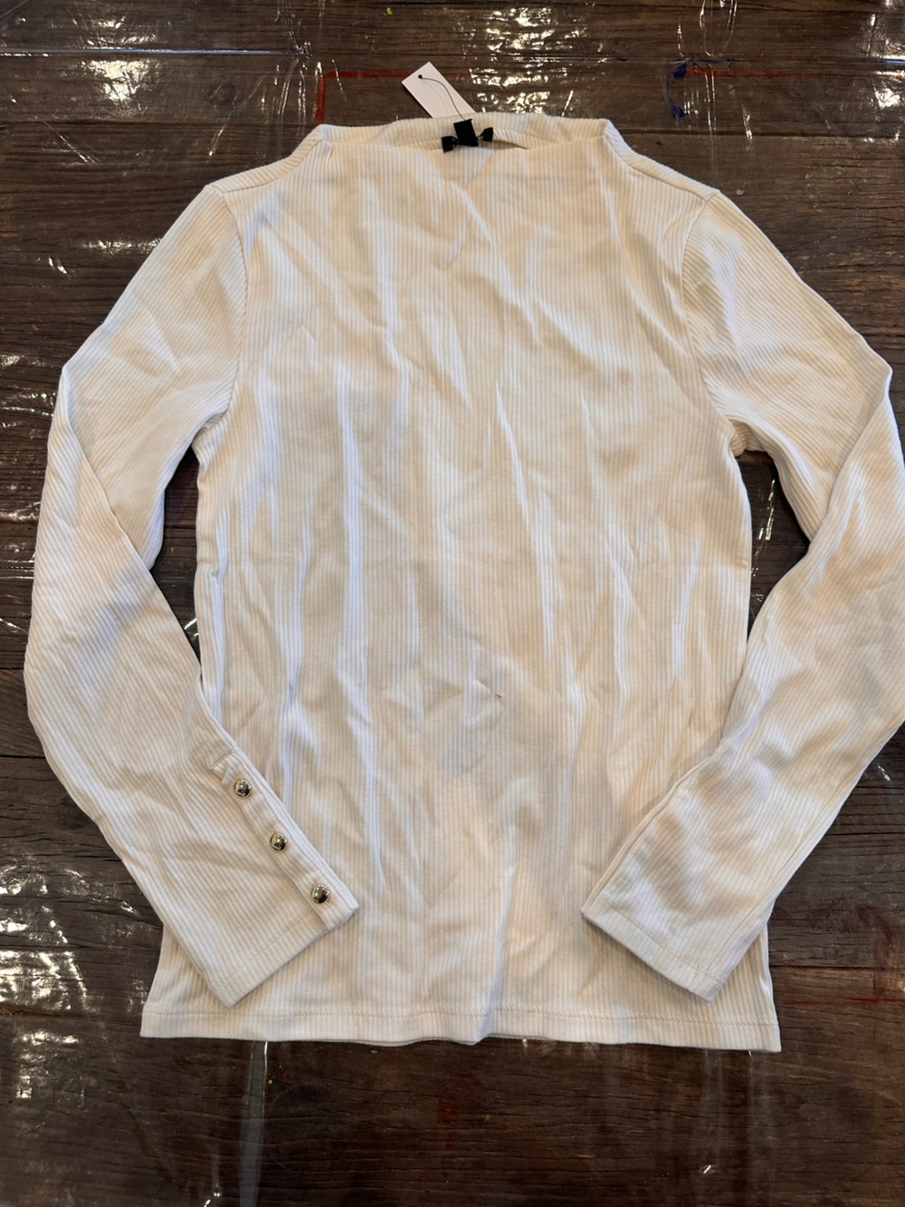 TALBOTS Long-Sleeve Ribbed Knit Top in Cream